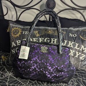 Disney Parks Haunted Mansion Tote 45th Anniversary Purple Crocheted Handbag NWT